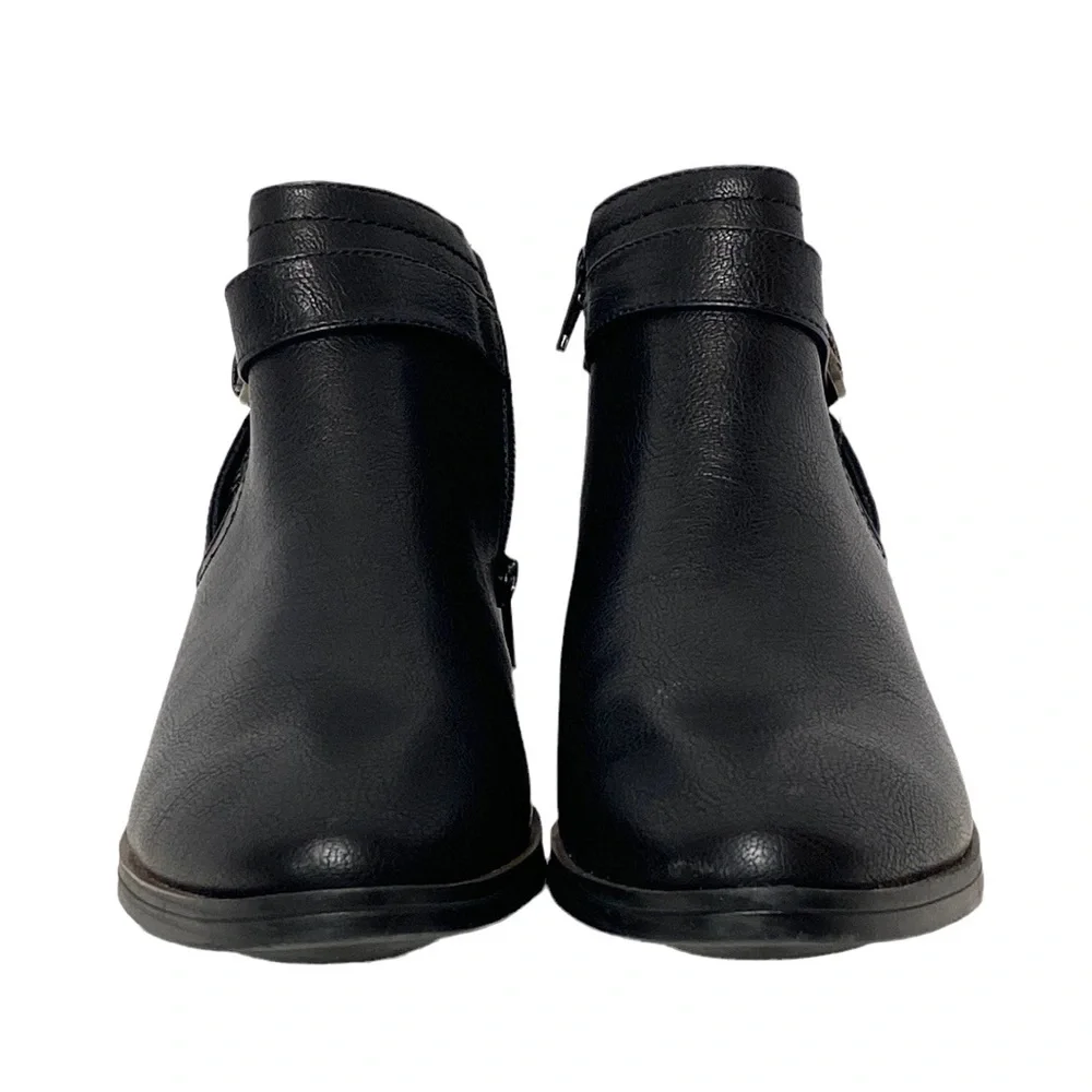 Black Vegan Animal Print Zip-Up Buckle Ankle Boot 6.5
